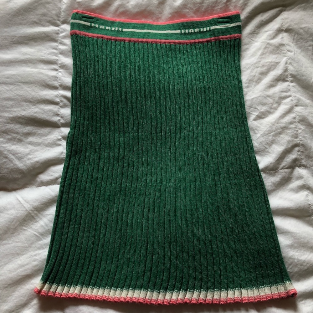 Marni Kids Green Ribbed Midi Skirt with Pink and Cream Trim Sz 6